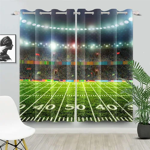 Vista 20 de Cortinas opacas de fútbol para dormitorio de niños, con temática deportiva, para sala de fútbol, cortinas de fútbol en blanco y negro