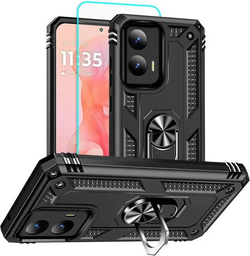 Vista 16 de HNHYGETE Funda para Motorola Edge 2025 con protector de pantalla: soporte giratorio de grado 360° (antideslizante) protección contra caídas y golpes