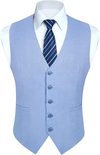Vista 36 de HISDERN Vest 101 - Chaleco de traje ajustado para hombre con 3 bolsillos para negocios, formal, boda, baile de graduación y esmoquin casual a1-Negro