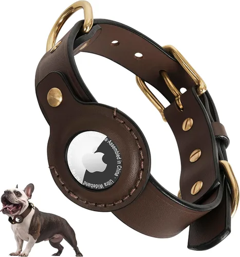 Vista 9 de AirTag Collar de perro – Collar de perro de cuero 100% genuino con soporte Apple AirTag, adecuado para perros pequeños, negro, S, tamaño ajustable