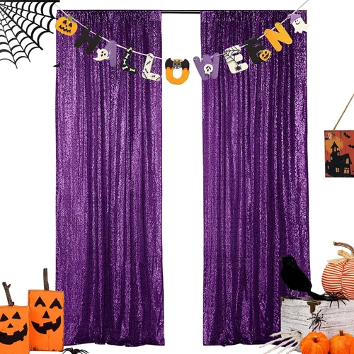 Vista 37 de Hahuho - Cortina de fondo de lentejuelas negras, 2 piezas de 2 pies x 8 pies, cortina de fondo con purpurina para fiestas, Navidad, boda, decoración