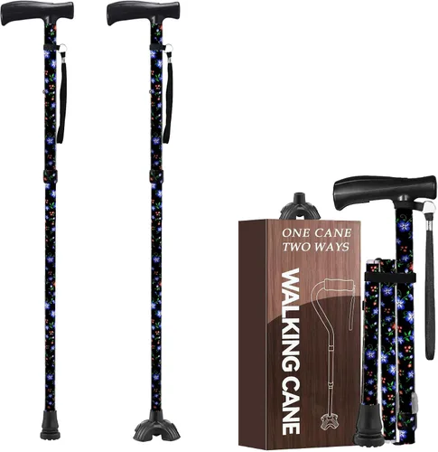 Vista 21 de Bastones florales para mujer, bastón plegable para estabilidad con base antideslizante, bastón ajustable para personas mayores, bastones plegables