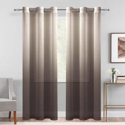 Vista 50 de DWCN Cortinas Transparentes Ombré - Cortinas de Lino Sintético con Gradiente Semi Voile con Ojales en la Parte Superior para Dormitorio y Sala