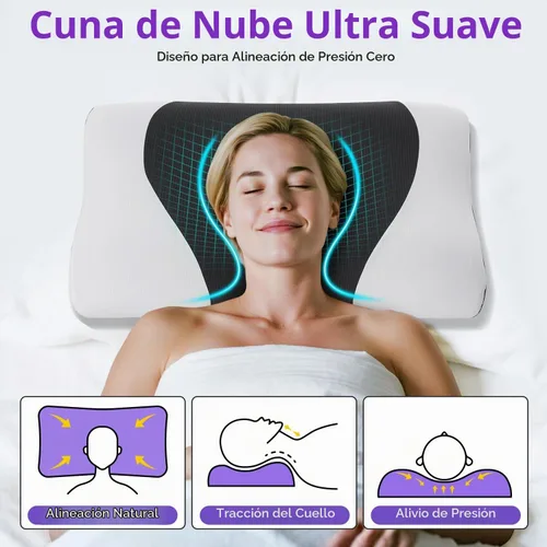 Vista 3 de Almohada cervical de contorno refrescante para dormir de espalda y estómago, soporte ergonómico para cuello y hombros, tamaño estándar, negro