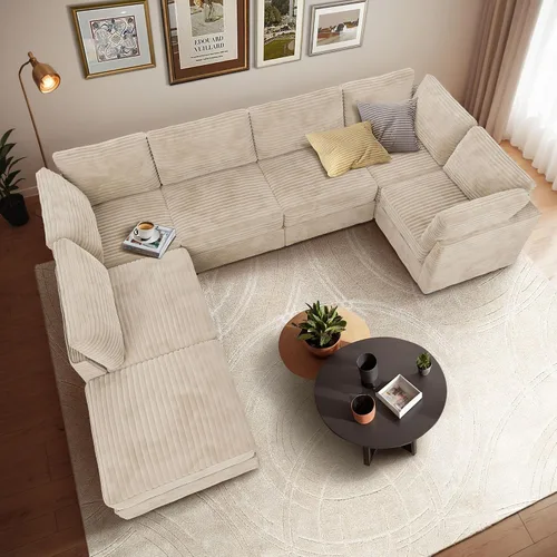 Vista 25 de Sofá seccional modular, conjunto de sofá en forma de L de 98" para sala de estar, 4 asientos cómodos tipo nube con sillas giratorias, combinación