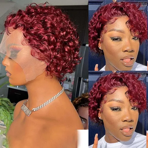 Vista 10 de INSTASTYLE Pelucas rubias degradadas con encaje frontal de 6 pulgadas, cabello humano de 13 x 1, corte Pixie, pelucas cortas rizadas de encaje HD