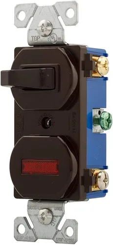 Vista 2 de Eaton 277B - Interruptor de palanca combinado de un solo polo de 15 amperios y luz piloto, color marrón