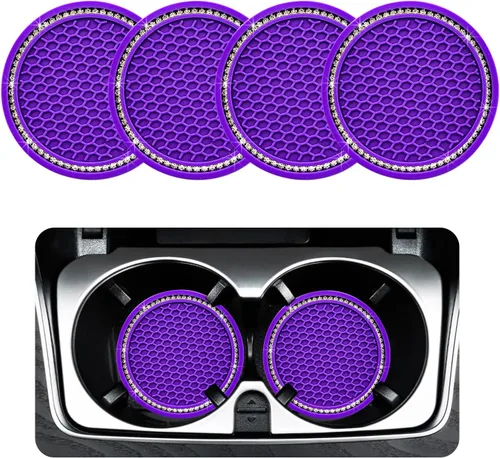 Vista 9 de Ziciner Paquete de 4 posavasos brillantes para automóvil, portavasos de goma suave con cristal, tapete antideslizante con diamantes de imitación