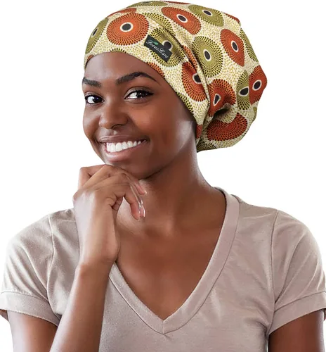 Vista 28 de Gorro de dormir ajustable con forro de satén para rastas de cabello rizado, cabeza grande, permanece puesta durante la noche
