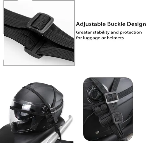 Vista 5 de Correa elástica para casco de motocicleta de 23.6 pulgadas, correa elástica retráctil de malla con 2 ganchos, cuerda elástica para equipaje