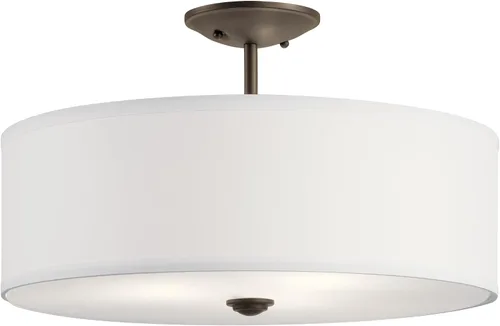 Vista 7 de Kichler Shailene - Lámpara de 14 pulgadas con 3 luces redondas semiempotradas, difusor satinado blanco y pantalla de microfibra blanca en bronce