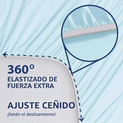Vista 4 de Sábanas bajeras Cathay Home, individuales, de poliéster suave como la seda, Agua (Aqua), gemelo