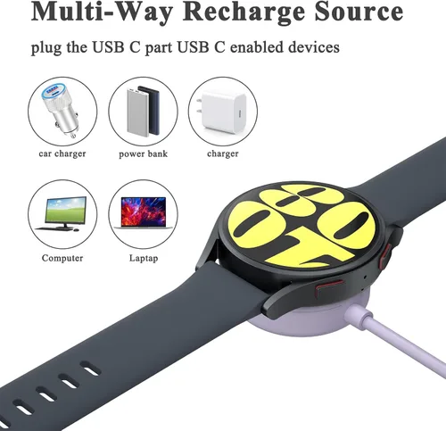 Vista 7 de Cable de carga USB C para reloj compatible con Samsung Galaxy Watch 6 Classic/6/5 Pro/5/4 Classic/4/3/Active 2/1, cable de carga magnética