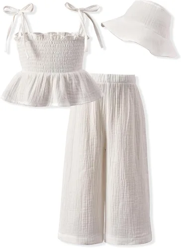 Vista 22 de Aalizzwell Traje de verano para niñas pequeñas con sombrero de 1 a 5 años
