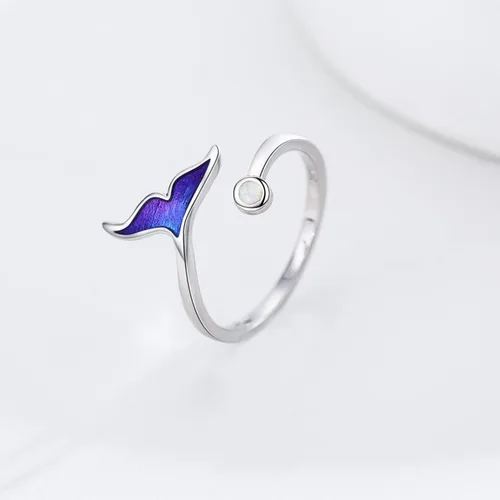 Vista 7 de Anillo de sirena de plata de ley 925 con ópalo oceánico ajustable, anillo abierto, joyería de sirena, regalo para mujeres y niñas, Plata de ley 925