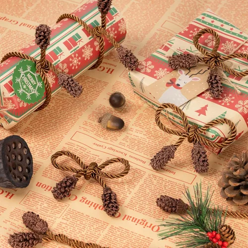 Vista 4 de 16 piezas de ataduras de guirnalda de Navidad marrón - Ataduras reutilizables y flexibles para barandillas de decoración para pasamanos