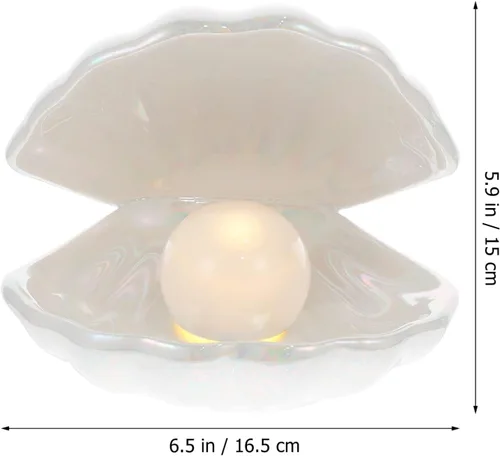Vista 4 de IMIKEYA Shell Pearl Light White Ceramic LED Pearl in Shell Luz nocturna Escritorio portátil inspirado en el océano Lámpara de concha para dormitorio