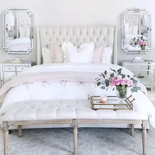 Vista 5 de Espejo decorativo para decoración de pared, elegante espejo de sala de estar de 24 x 36 pulgadas con piezas de vidrio y borde biselado, moderno