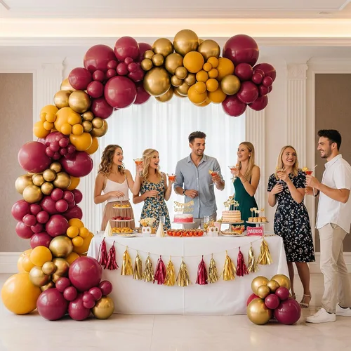 Vista 5 de Kit de arco de guirnalda de globos color granate y dorado, 132 piezas con globos dorados burdeos amarillo limón para graduaciones de cumpleaños