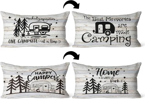 Vista 9 de (RB) SiuSue - Juego de 4 almohadas decorativas de cabaña, fundas de almohada rústicas de granja de 18 x 18 pulgadas, decoración de cabaña