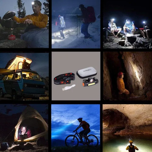 Vista 6 de Linterna frontal LED recargable: potente linterna de cabeza LED, linterna frontal recargable por USB, batería de larga duración para correr