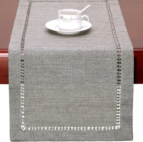 Vista 7 de Grelucgo Juego de 4 manteles individuales decorativos hechos a mano con punto vainica, color gris, rectangular, 12 x 18 pulgadas