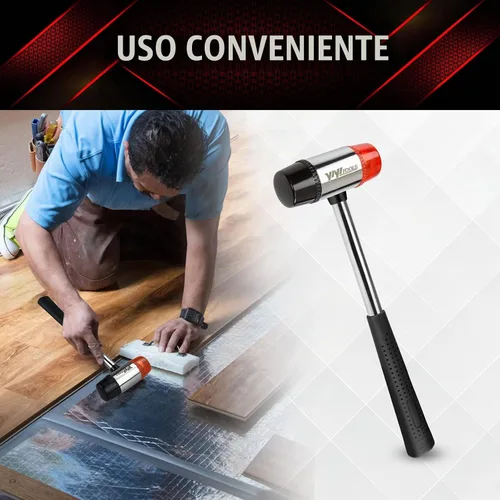 Vista 5 de YIYITOOLS Mazo suave de doble cara, martillo, joyería, madera, instalación de pisos, sin chispas, golpe y mango de plástico – 35 mm, rojo y negro