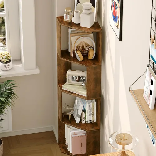 Vista 4 de Estantería de madera de 4 niveles, estante independiente para libros, organizador de almacenamiento abierto moderno para dormitorio, sala de estar