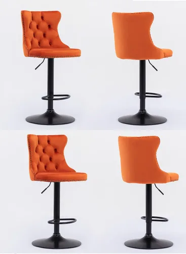 Vista 8 de Juego de 2 taburetes de bar giratorios ajustables con respaldo de terciopelo copetudo, sillas altas con reposapiés, sillas de comedor para el hogar