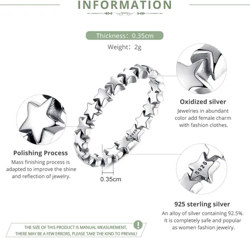 Vista 5 de Presentski - Anillo de plata de ley 925 con diseño de estrella apilable