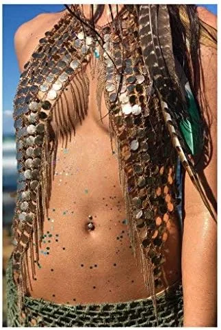 Vista 2 de Cadena de vientre para mujer brasier de plata collar sexy bikini para fiesta en la playa