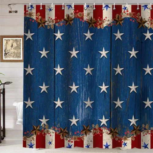 Vista 24 de Namdeva Cortina de ducha con bandera estadounidense, diseño de estrellas y rayas patrióticas, 4 de julio, Día de la Independencia, tablero