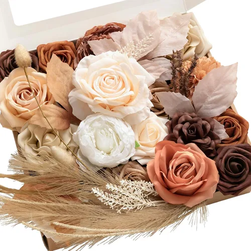 Vista 36 de Ling's moment Caja de Flores Falsas, Tallos de Vegetación Artificial Falsa Rosas de Espuma Dalia Hortensia de Seda Peonía Flor de Tela para Centros