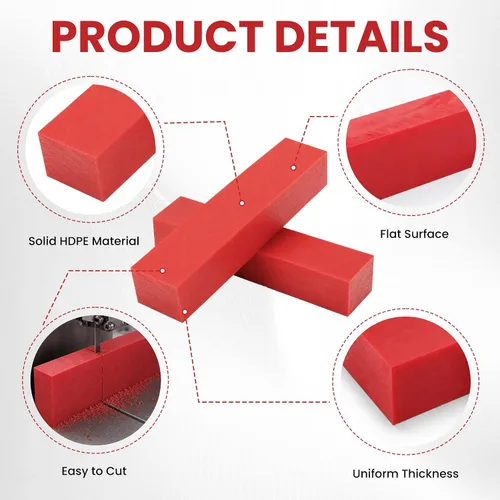 Vista 3 de 2 Pcs HDPE Plastic Blocks, 1 x 3 x 12 Inch, Red Red2Pack