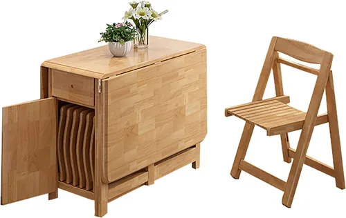 Vista 9 de Mesa y sillas plegables, mesa de comedor de extensión de hojas caídas con ruedas y cajón, juego de mesa de comedor de madera maciza de 5 piezas Negro