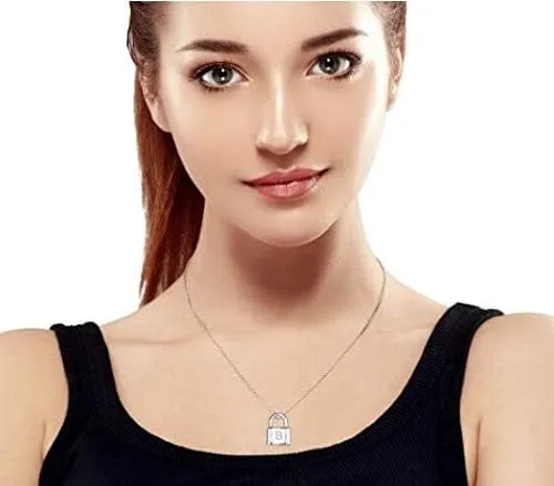 Vista 7 de Collar con dije de bloqueo sentimental del alfabeto A-Z personalizado con inicial del alfabeto A-Z para parejas, para mujeres, adolescentes, chapado