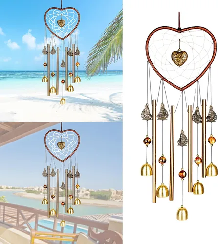 Vista 8 de Tradicional Chino Retro 10 Tubos 5 Campanas de Bronce para Patio Jardín Exterior Vida al Aire Libre Campanillas de Viento 85cm (MT-626)