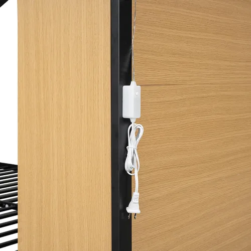 Vista 8 de Cama juguetona en forma de casa de tamaño matrimonial con estantes y luces, marco de cama de metal con techo para niños, adolescentes y adultos, un