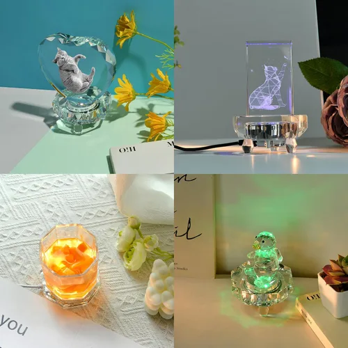 Vista 6 de IFOLAINA Base de luz LED de cristal multicolor con pedestal cambiante de color, soporte de exhibición iluminado, placa de alimentación AC para base