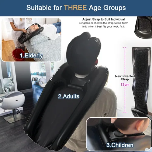 Vista 2 de Correa de lavabo ajustable a prueba de salpicaduras, fregadero inflable para lavado de cabello postrado en cama portátil silla de ruedas champú