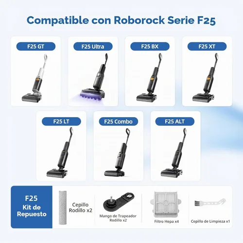 Vista 2 de Cepillo de rodillo F25 GT compatible con Roborock F25 Ultra, F25 XT