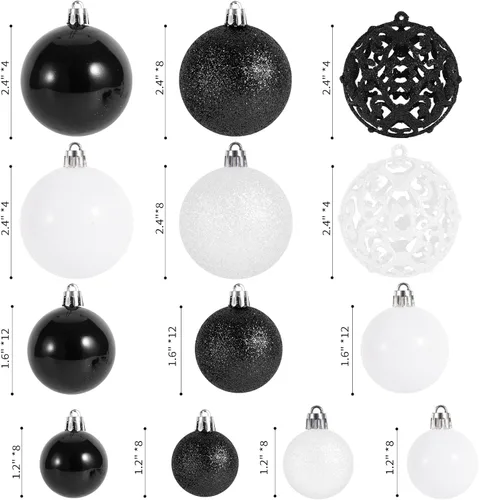 Vista 2 de 100 piezas de esferas navideñas, adornos colgantes inastillables negros+blancos para árbol de Navidad