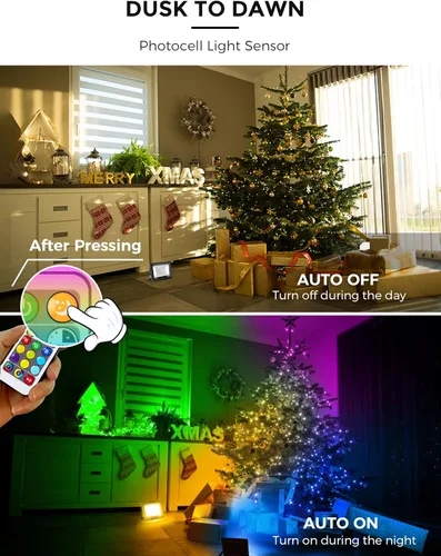 Vista 2 de L LOHAS LED Luz de Inundación LED RGB para Exteriores, 25W Luces de Fiesta DIY que Cambian de Color con Control Remoto, Luz de Patio
