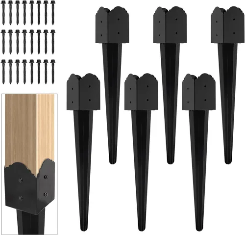 Vista 9 de Anclaje de poste de valla WIMART 4"x4", Anclaje de poste de valla de metal resistente con punta de clavado 4"x4" para buzón, comedero de pájaros