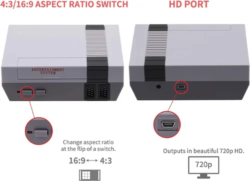 Vista 3 de Zeion Mini consolas de videojuegos retro clásica con 620 juegos para mango NES con 2 controladores salida AV