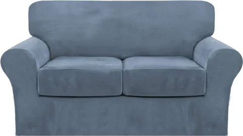Vista 39 de FantasDecor Fundas de terciopelo para sofá de 2 piezas para sala, con cojín individual, protector elástico de muebles para mascotas, lavable a Negro
