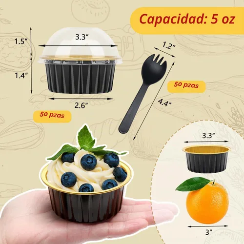 Vista 3 de Free-Air Ramequines desechables de 5 onzas con tapas de cúpula, tazas de Negro