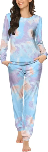 Vista 34 de Ekouaer - Conjunto de pijama de manga larga para mujer, ropa de dormir suave con cuello redondo y bolsillos, conjuntos de ropa de descanso Negro