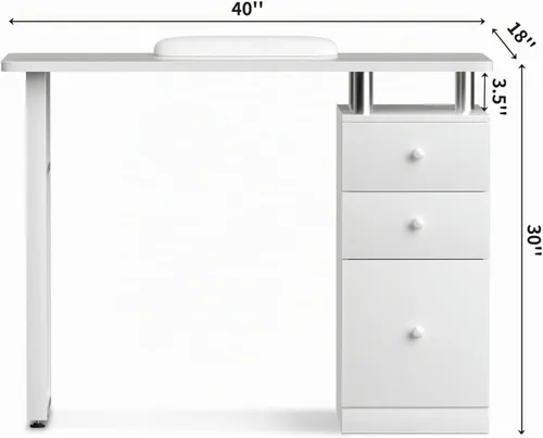 Vista 3 de Mesa de manicura de escritorio de uñas resistente a la acetona Blanco básico