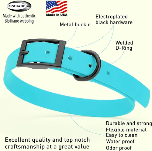Vista 394 de Dogline Biothane - Collar impermeable para perro con hebilla de liberación rápida, resistente cincha de nailon recubierta con resistente y a prueba